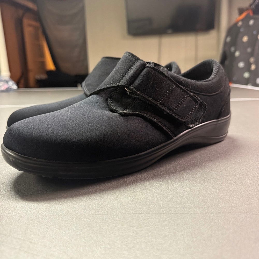 Orthofeet Women's Hook & Loop Comfort Walking Shoes Black Size 9.5B Orthopedic